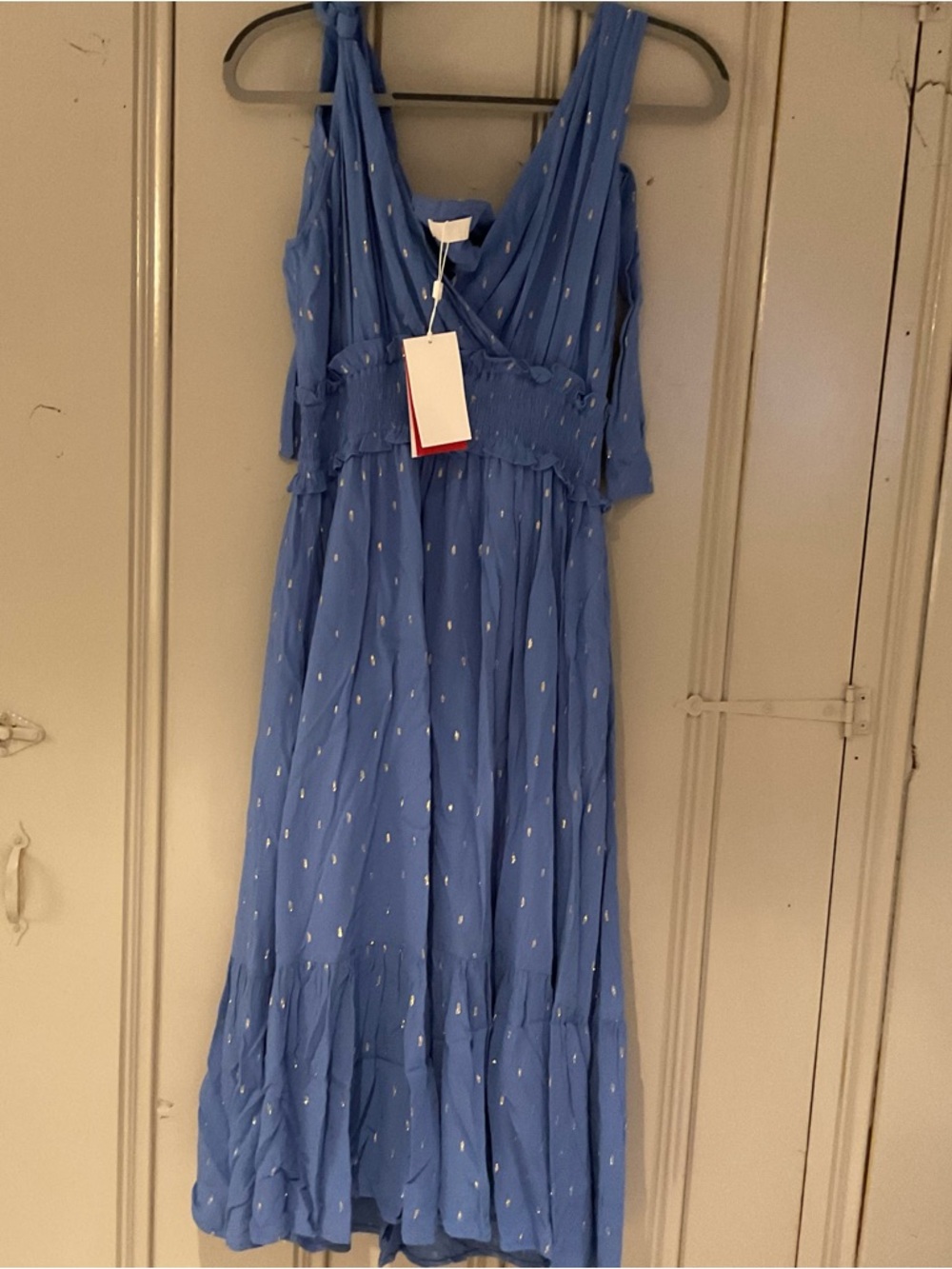 NWT Blue Sleeveless Dress with Metallic Dot Detail - Picture 2 of 6